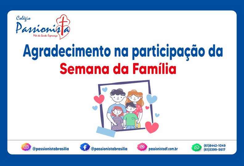 Agradecimento Semana da Famlia Me da Santa Esperana