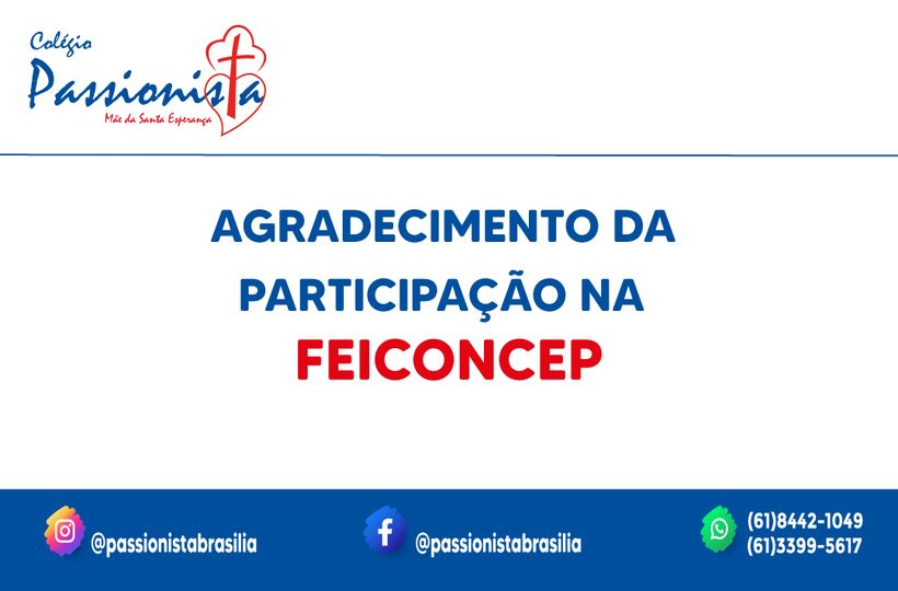 Agradecimento na participao da FEICONCEP Me da Santa Esperana