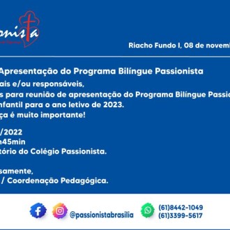 Convite - Apresentao do Programa Bilngue Passionista - Me da Santa Esperana